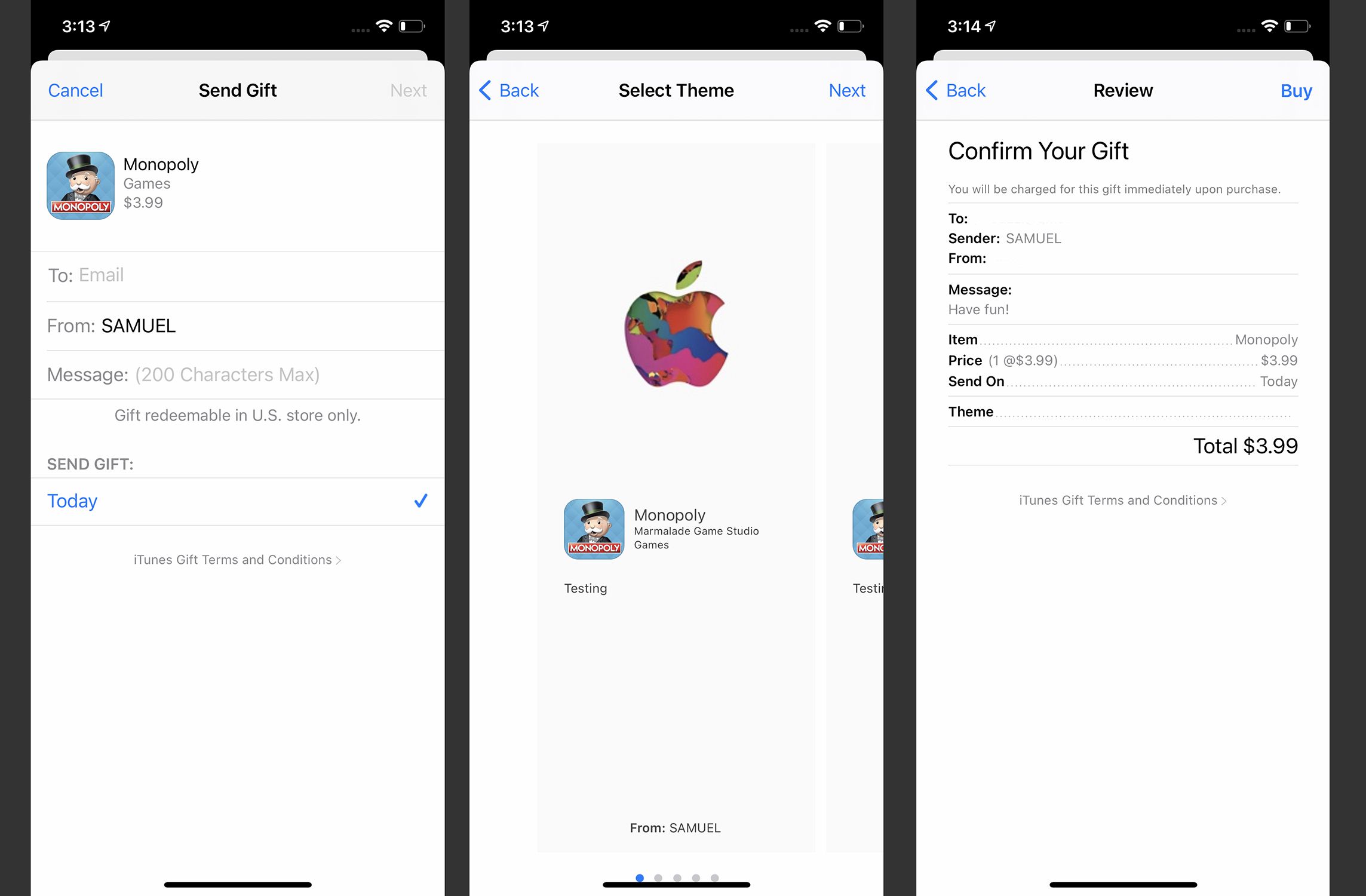 Screenshots van het cadeau doen van een iOS-app uit de App Store