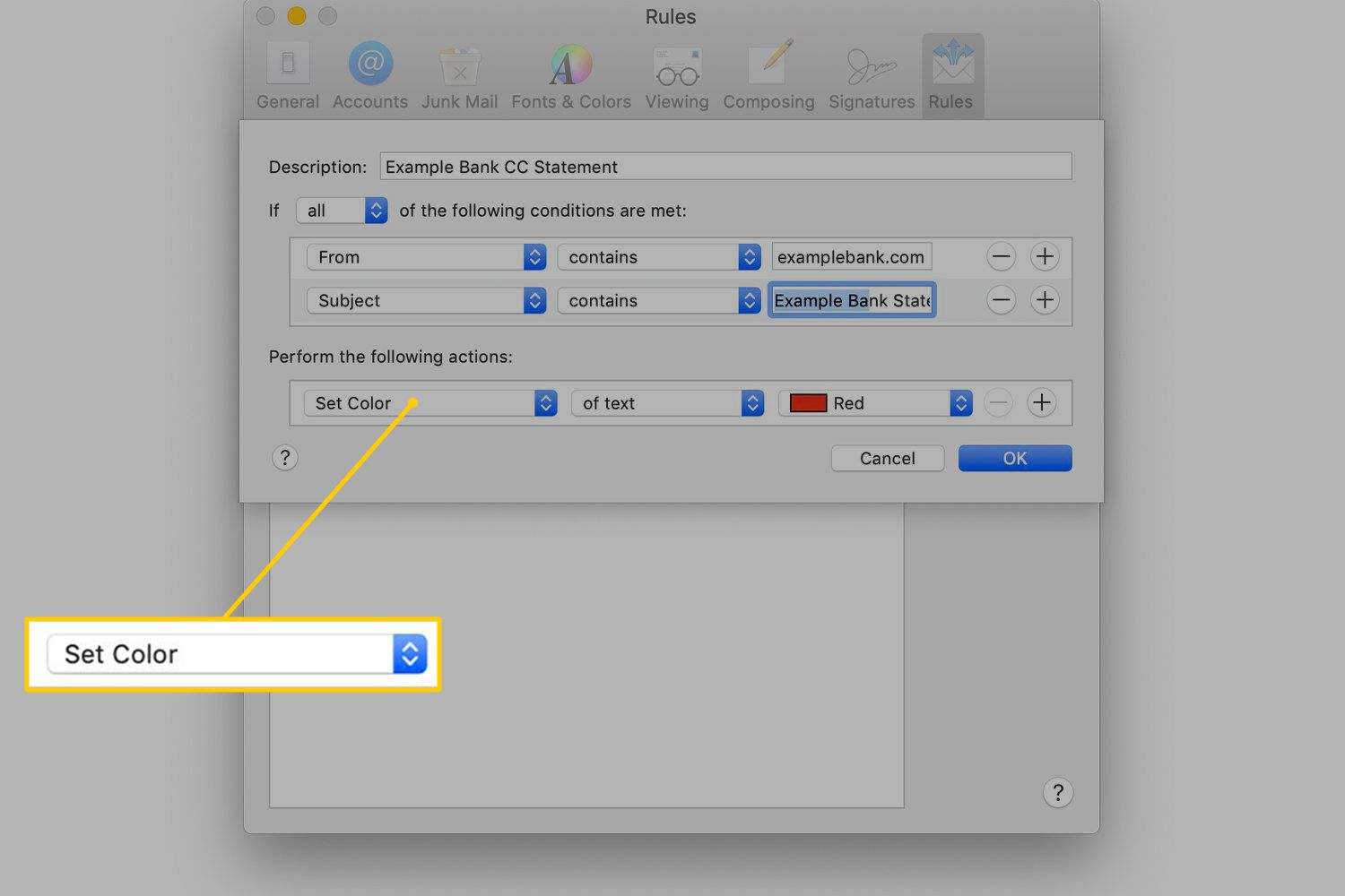 Kleurmenu instellen in macOS Mail-voorkeuren