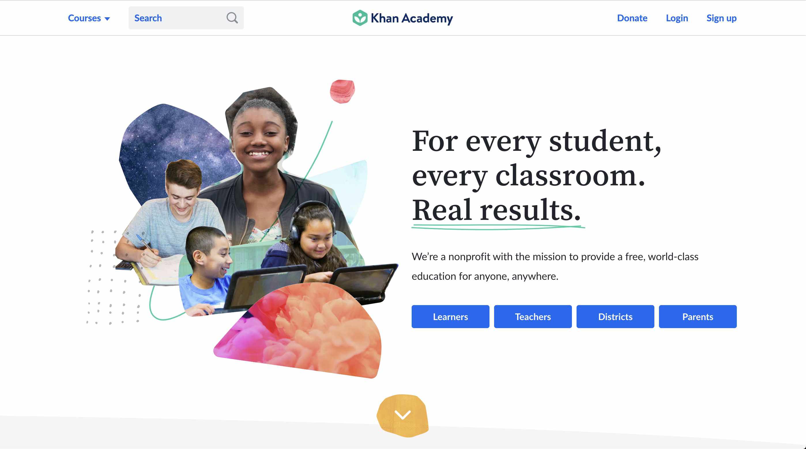 Khan Academy-startpagina