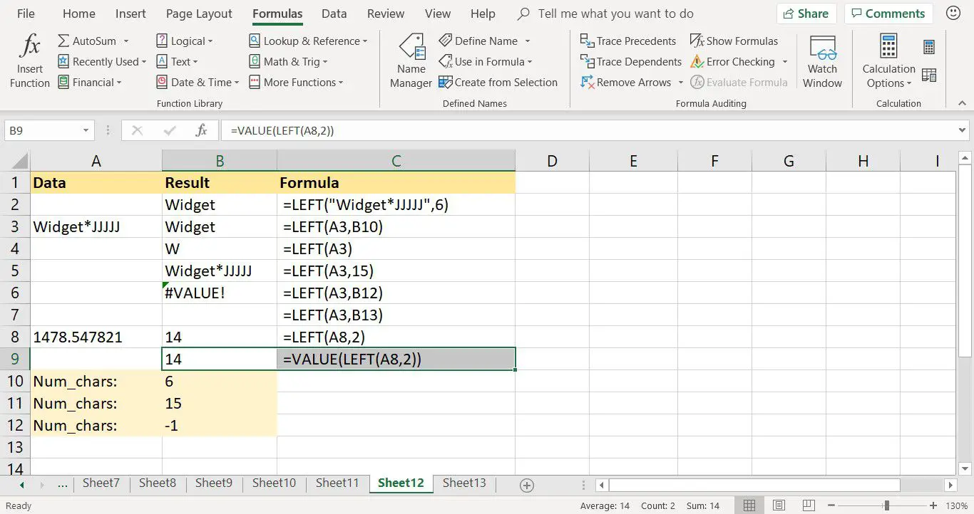 Screenshot van Excel met de VALUE-functie