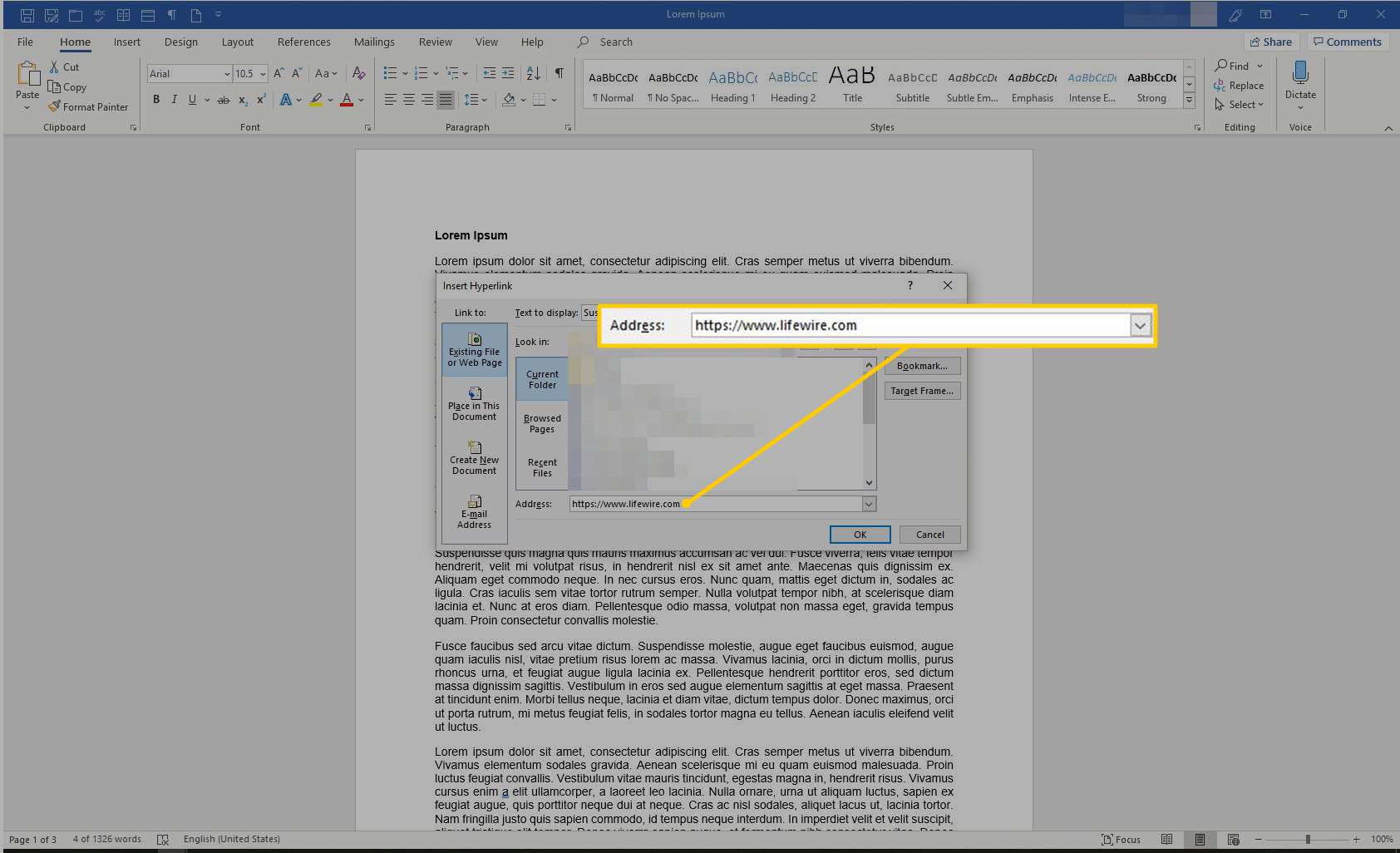 URL-adresveld in Word