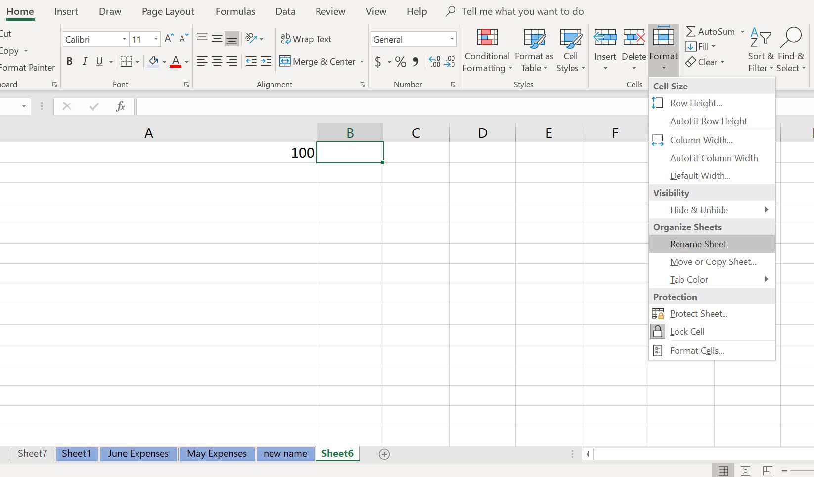 Excel-menu waar gebruikers blad kunnen hernoemen