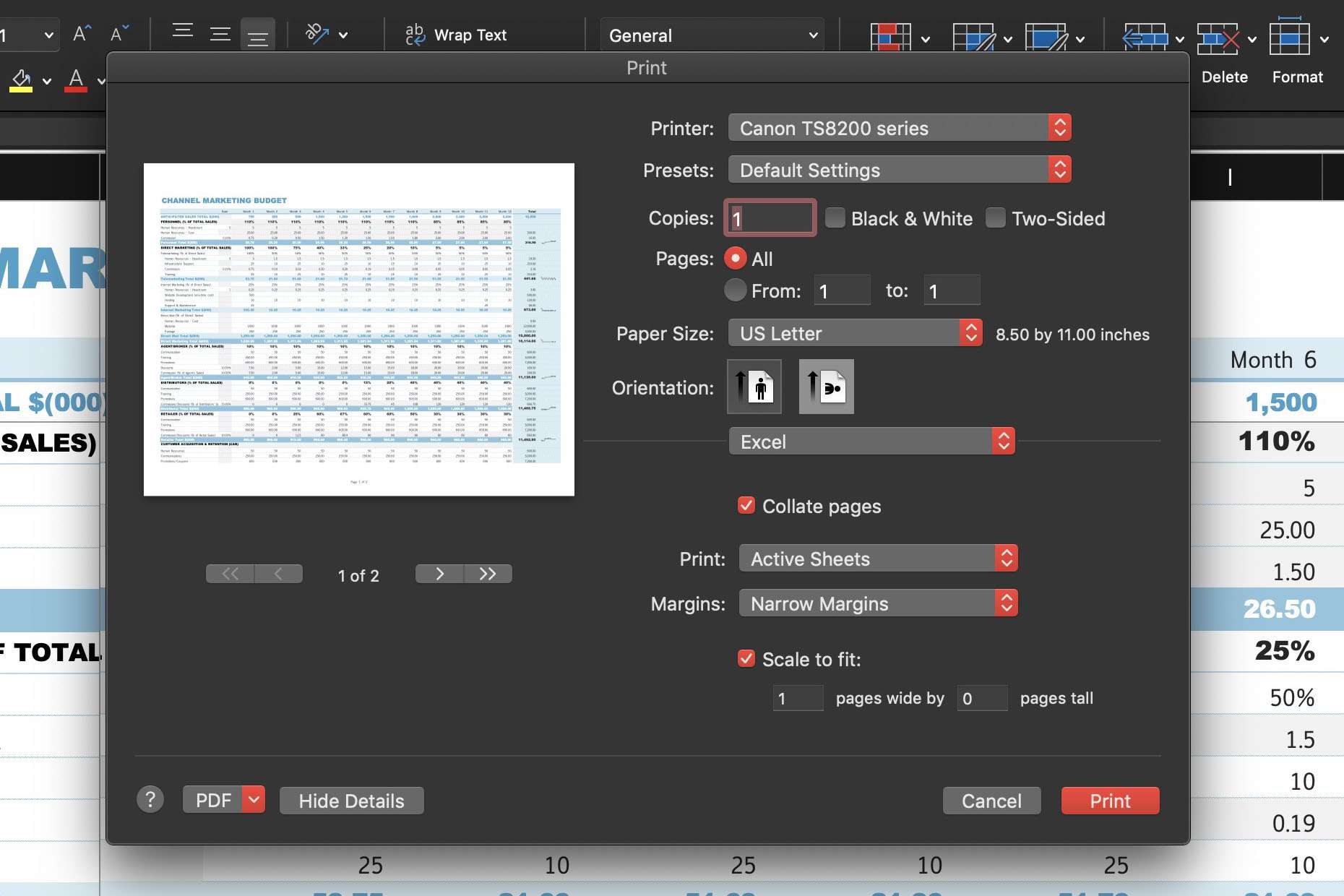 Een Excel-spreadsheet afdrukken (Mac)