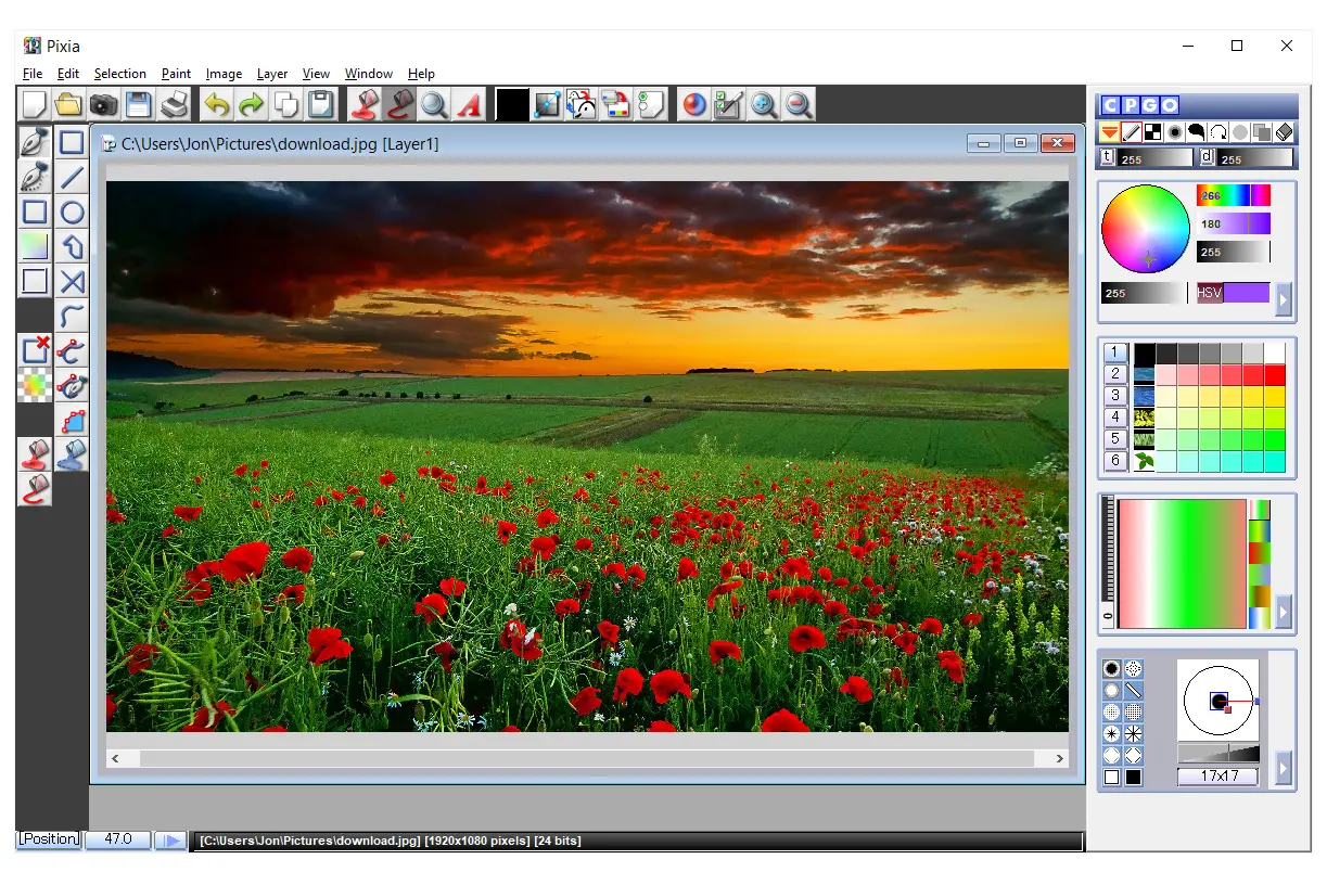 Pixia-afbeeldingseditor in Windows 10