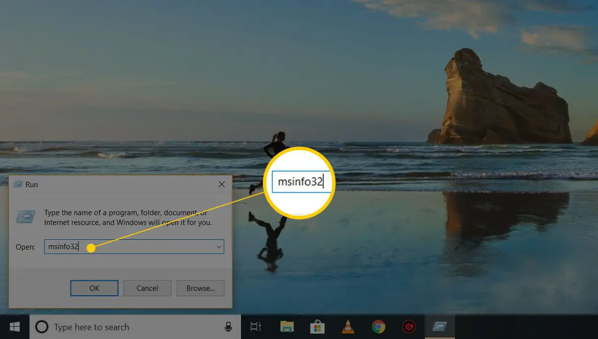 msinfo32 in het menu Uitvoeren op Windows 10
