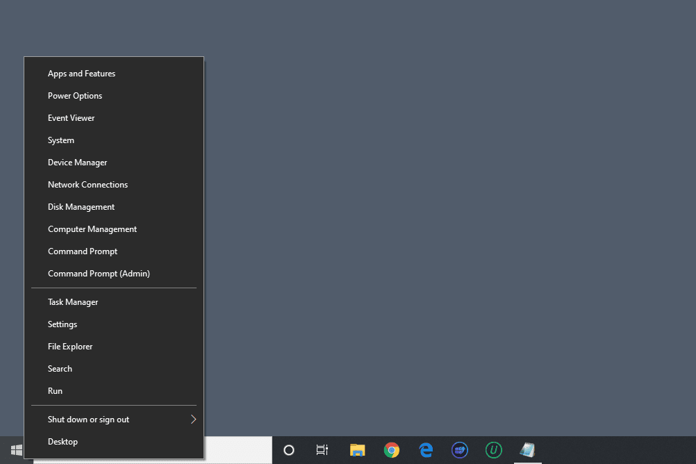 Windows 10 Power User Menu-items