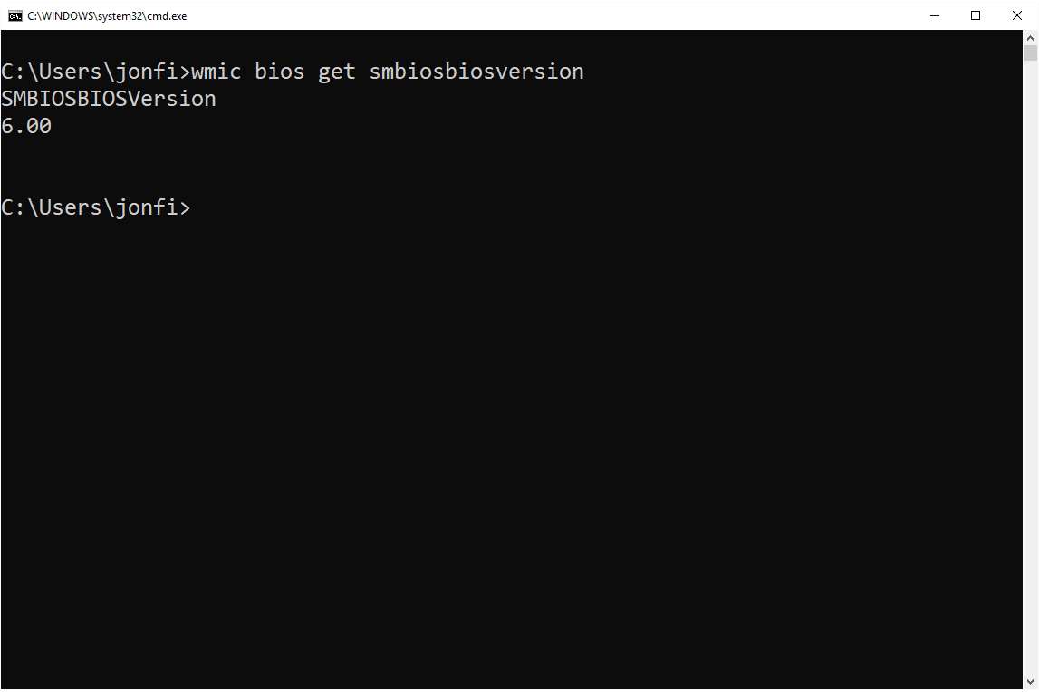 wmic bios krijgt smbiosbiosversion commando
