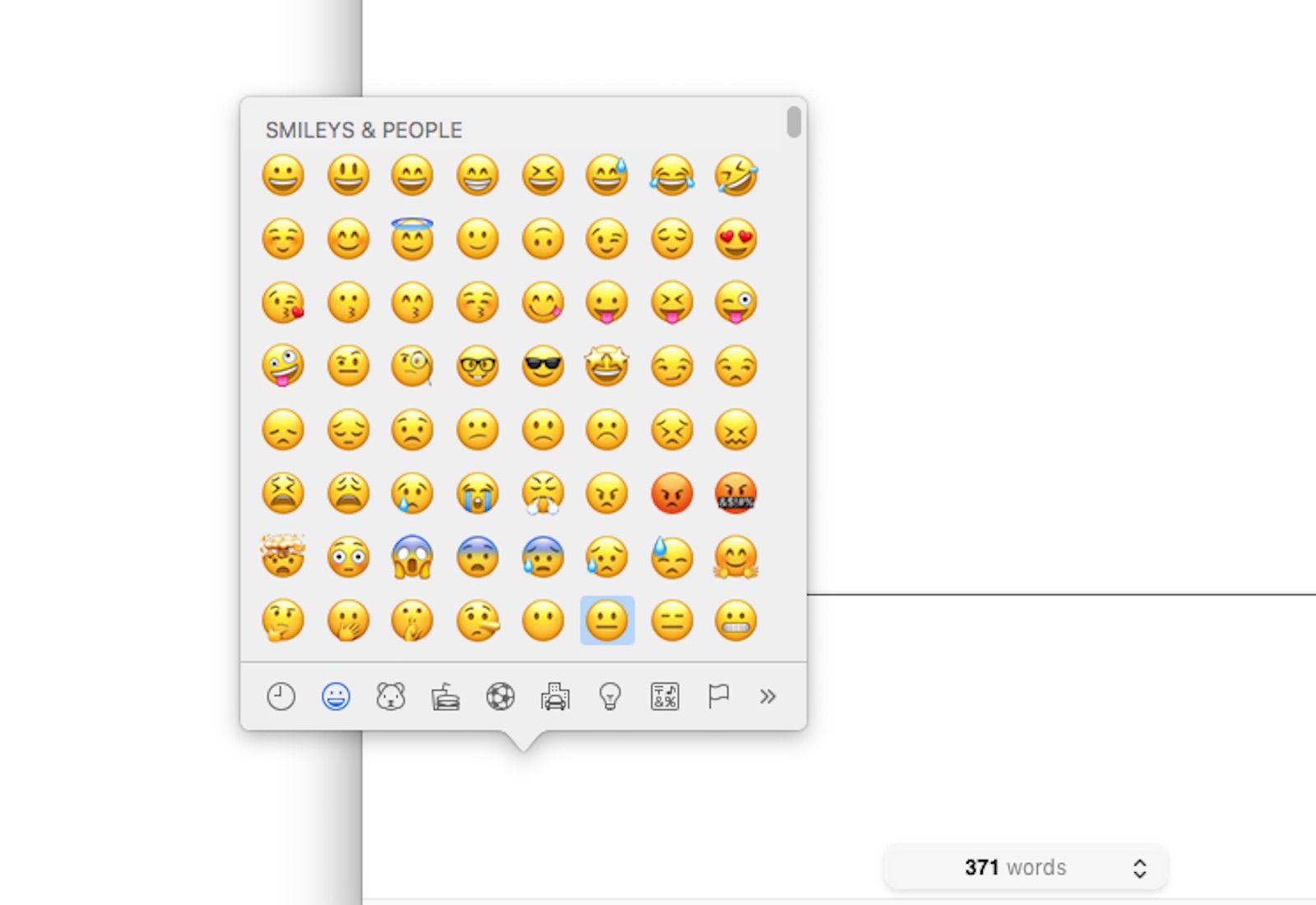 Een screenshot van het emoji-toetsenbord op een Mac.