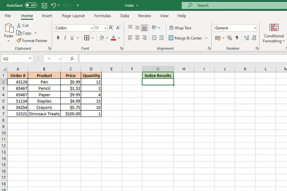 INDEX-functie in Excel