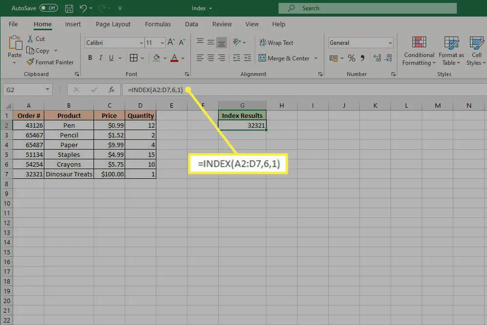 INDEX-functie in Excel