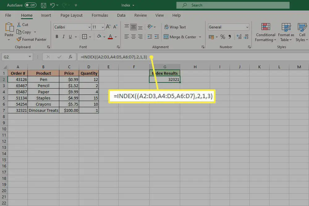 INDEX-functie in Excel