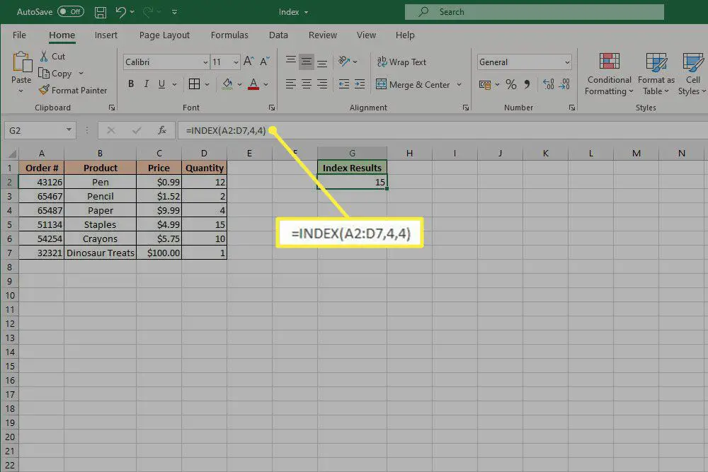 INDEX-functie in Excel