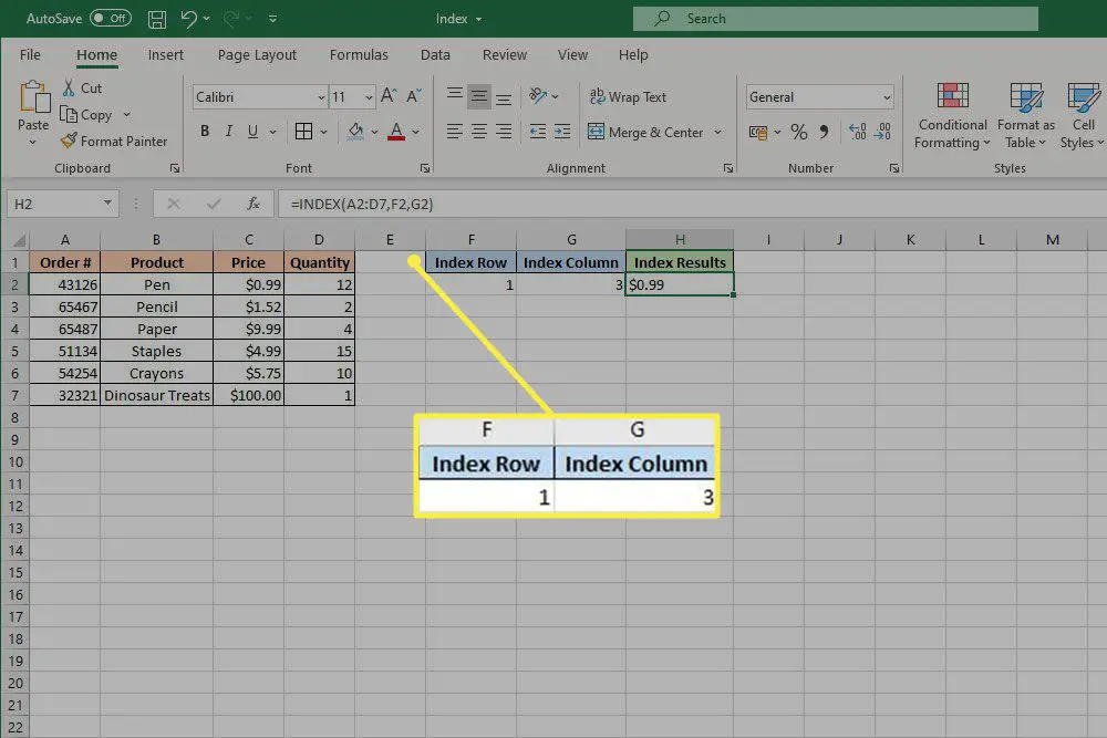 INDEX-functie in Excel
