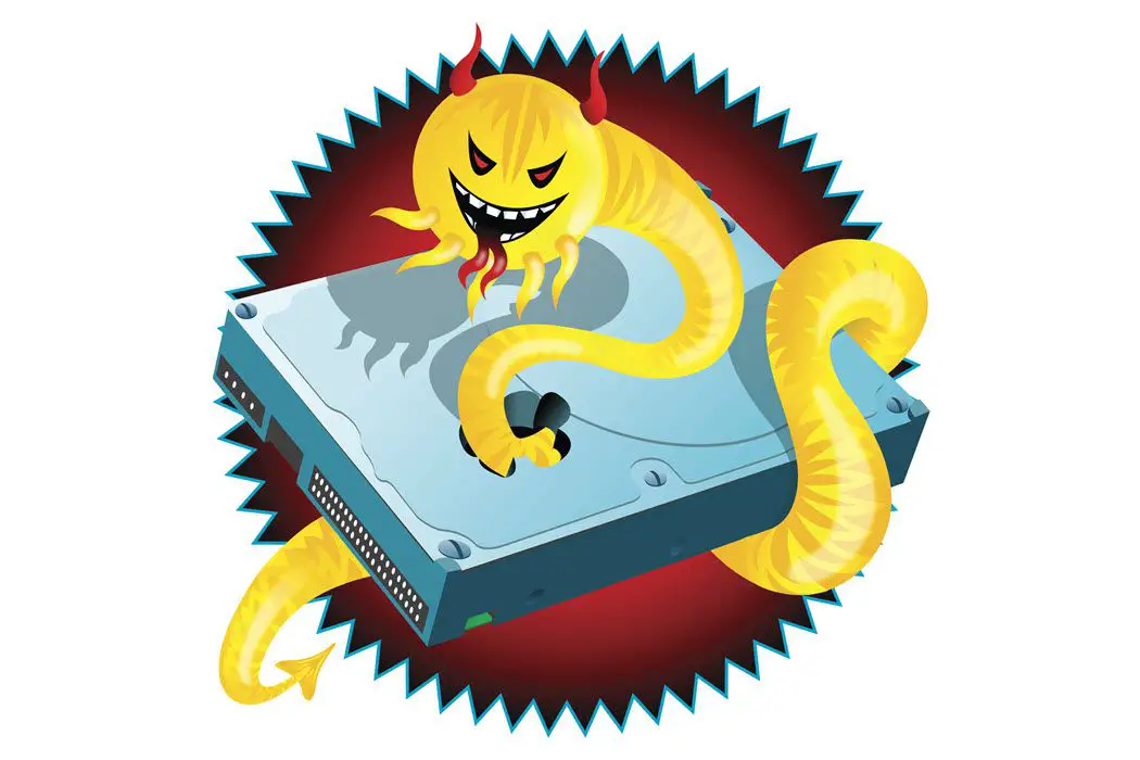 Een illustratie van een destructieve computerworm, een syntactische cyberaanval.