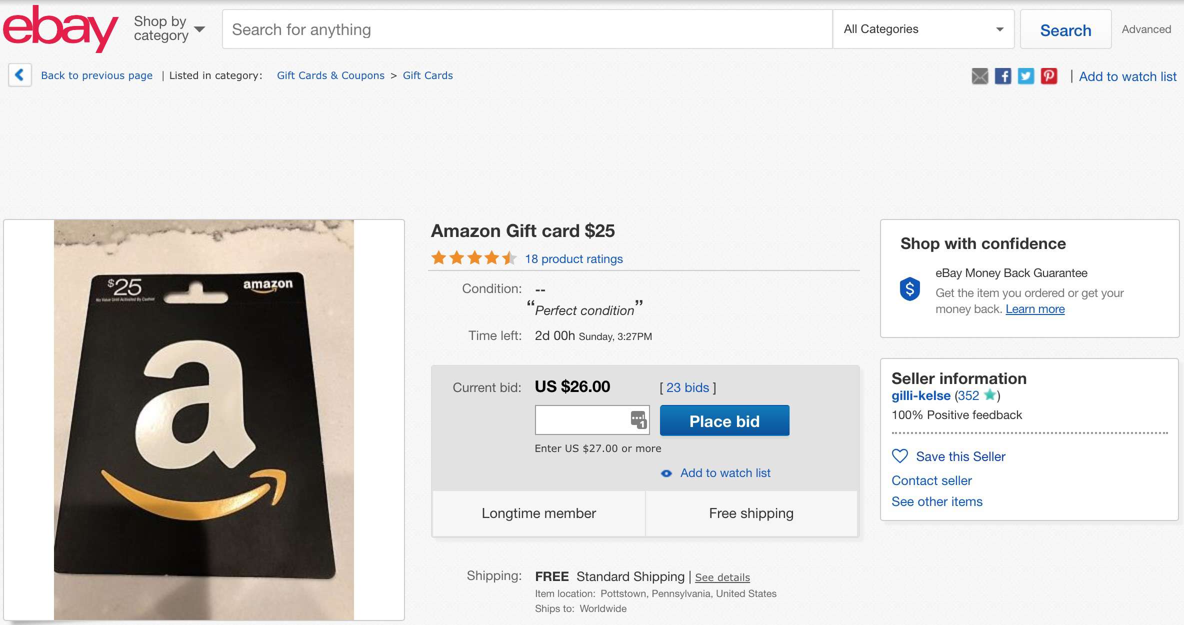 Amazon-cadeaubonveiling op ebay