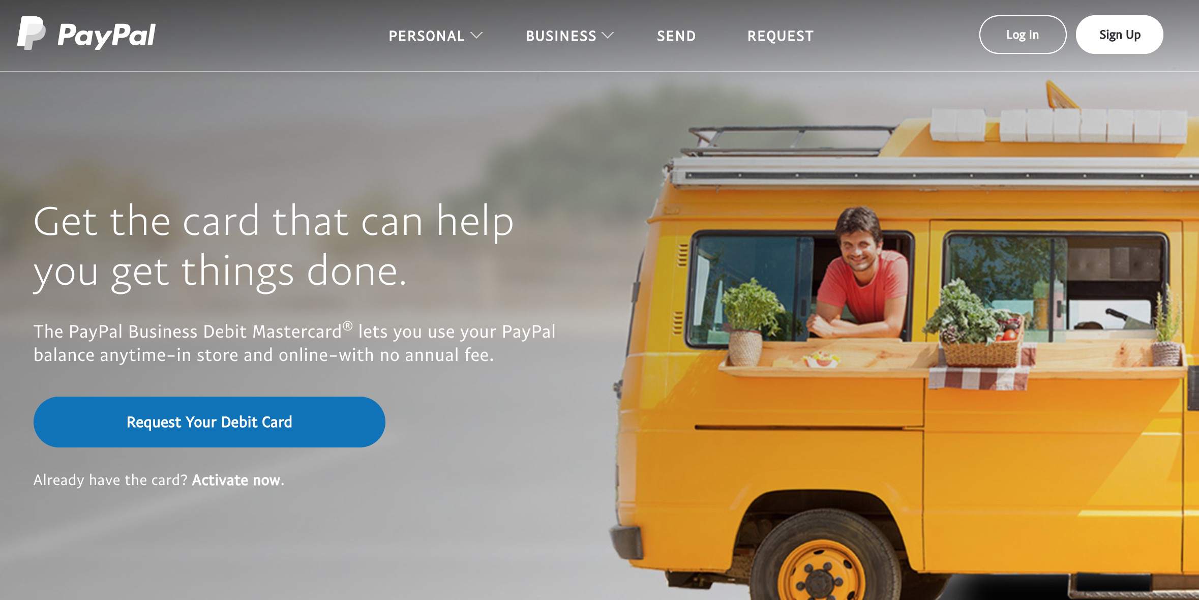 PayPal Business Debit Mastercard-aanbieding webpagina
