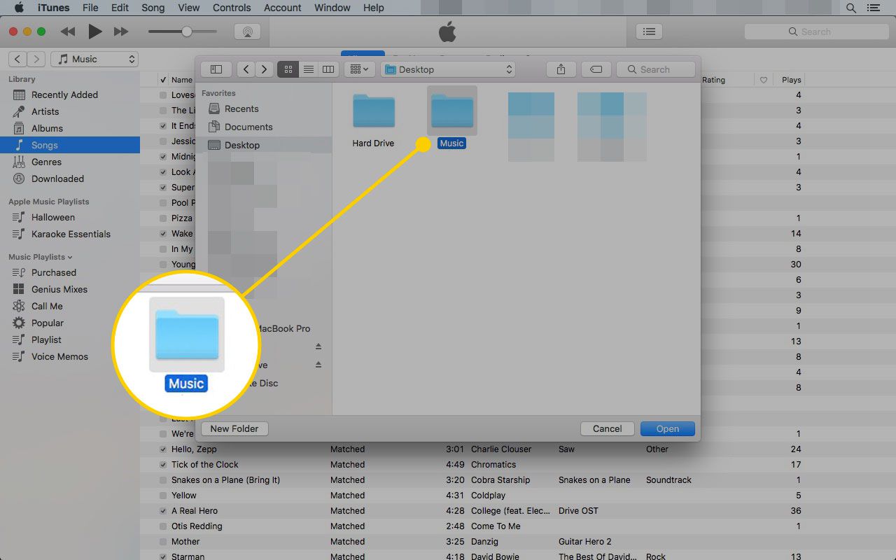 Een muziekmap selecteren om te importeren in iTunes op een Mac