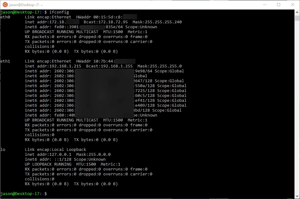 Resultaten van het Linux ifconfig-hulpprogramma