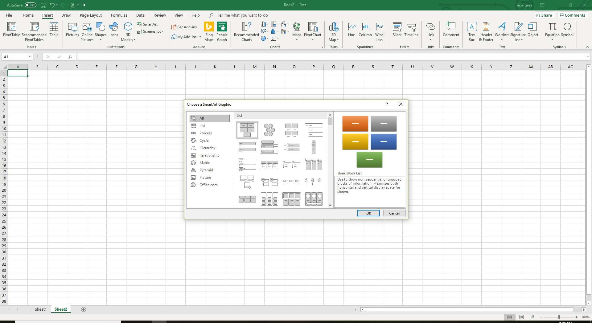 Kies een SmartArt Graphic-venster in Excel