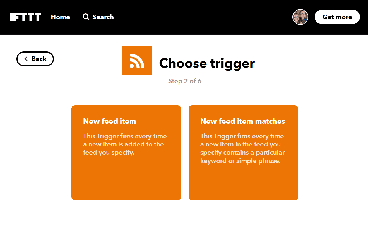 IFTTT kiest triggerpagina voor RSS