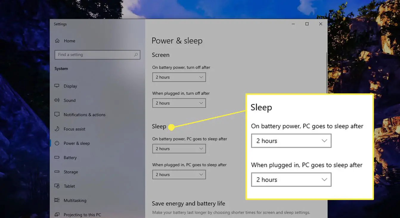 Windows 10 pc-slaapstand
