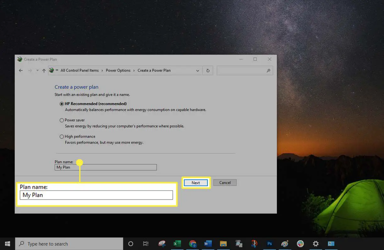 Windows 10 - Een naam maken voor een energiebeheerschema.