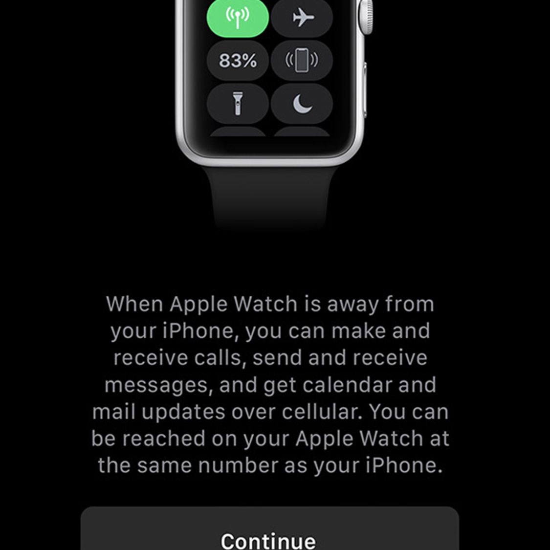 Er is een scherm ingesteld met de mobiele service voor de Apple Watch