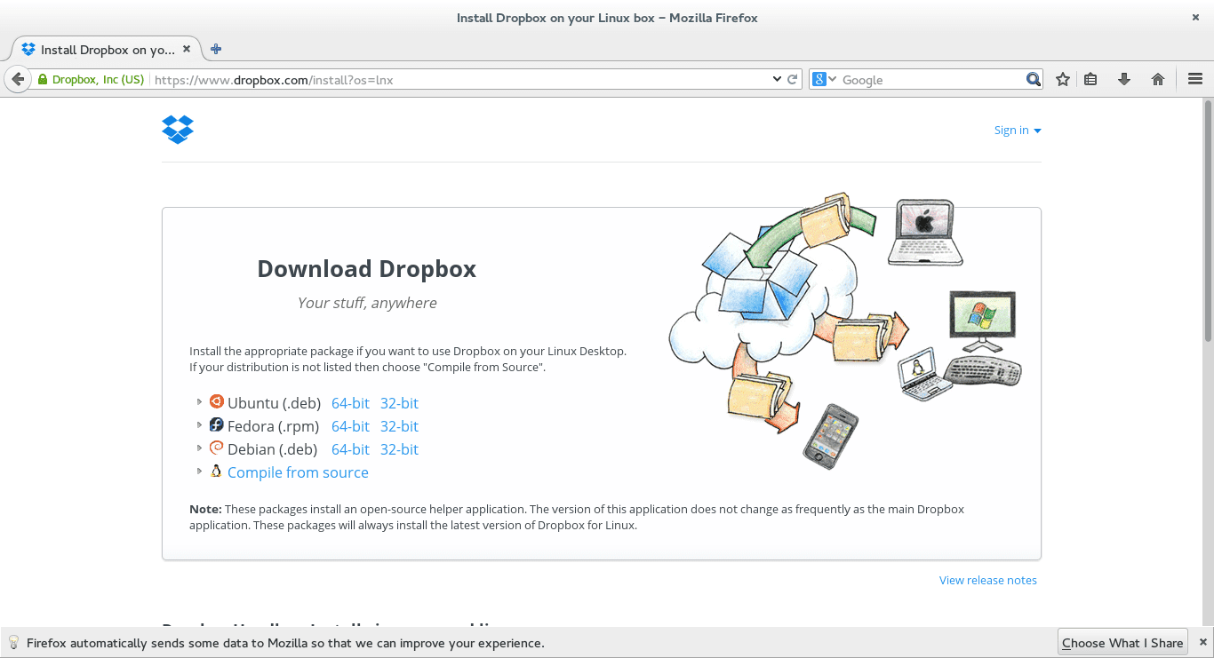 Installeer Dropbox Within Fedora screenshot