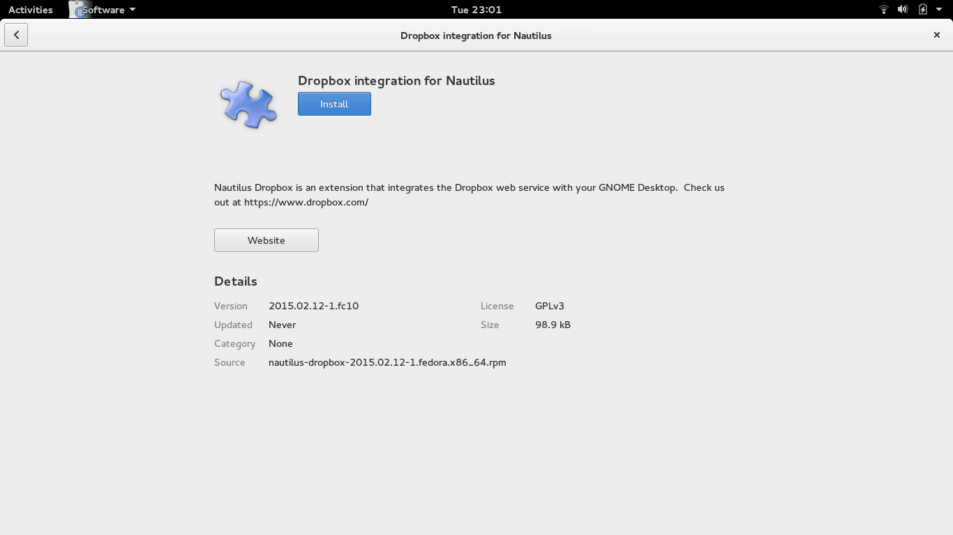 Installeer Dropbox Within Fedora screenshot