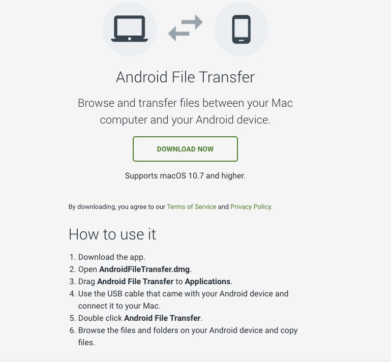 Screenshot van Android File Transfer voor Mac