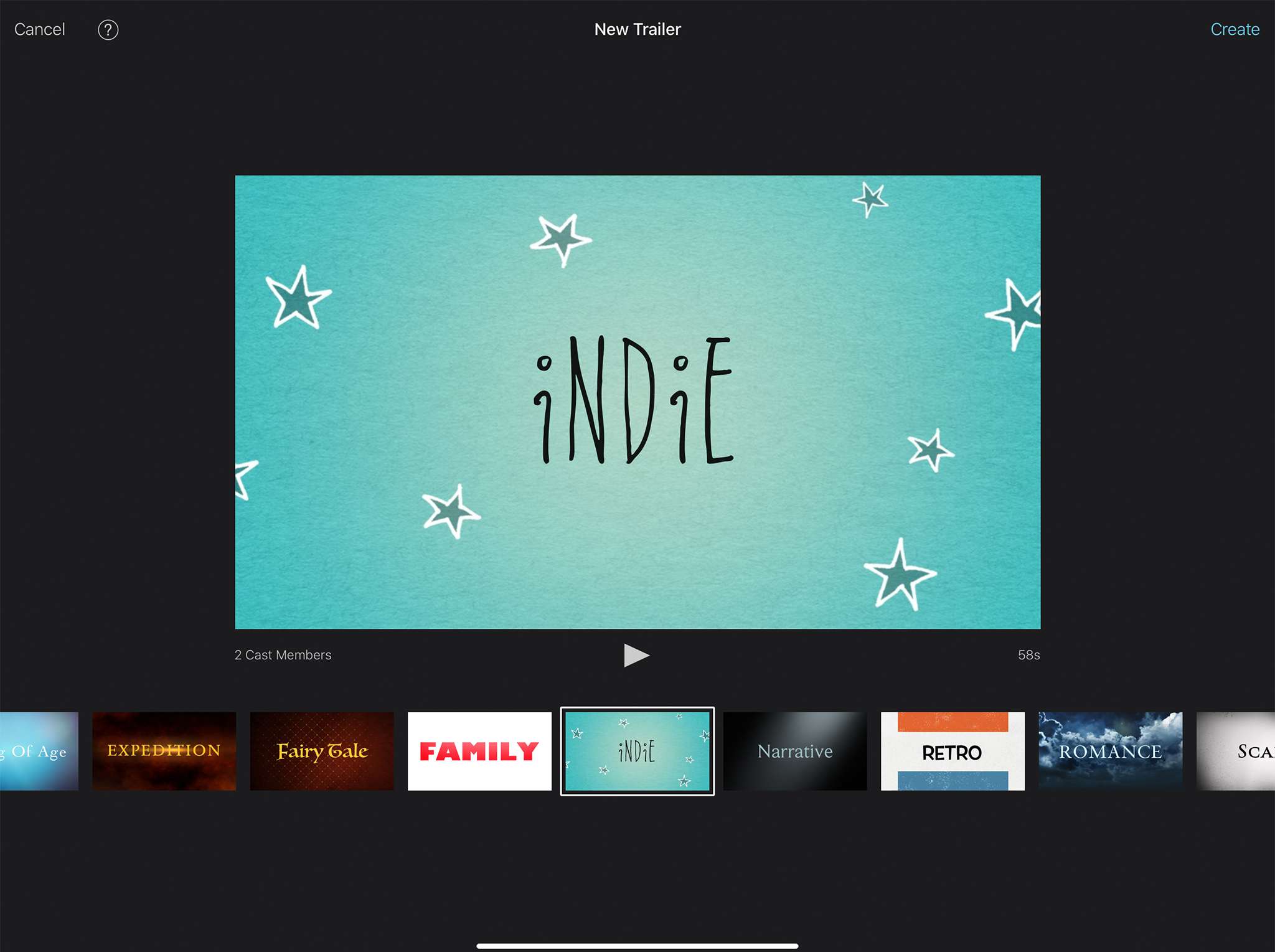 iMovie-trailerscherm op iPad