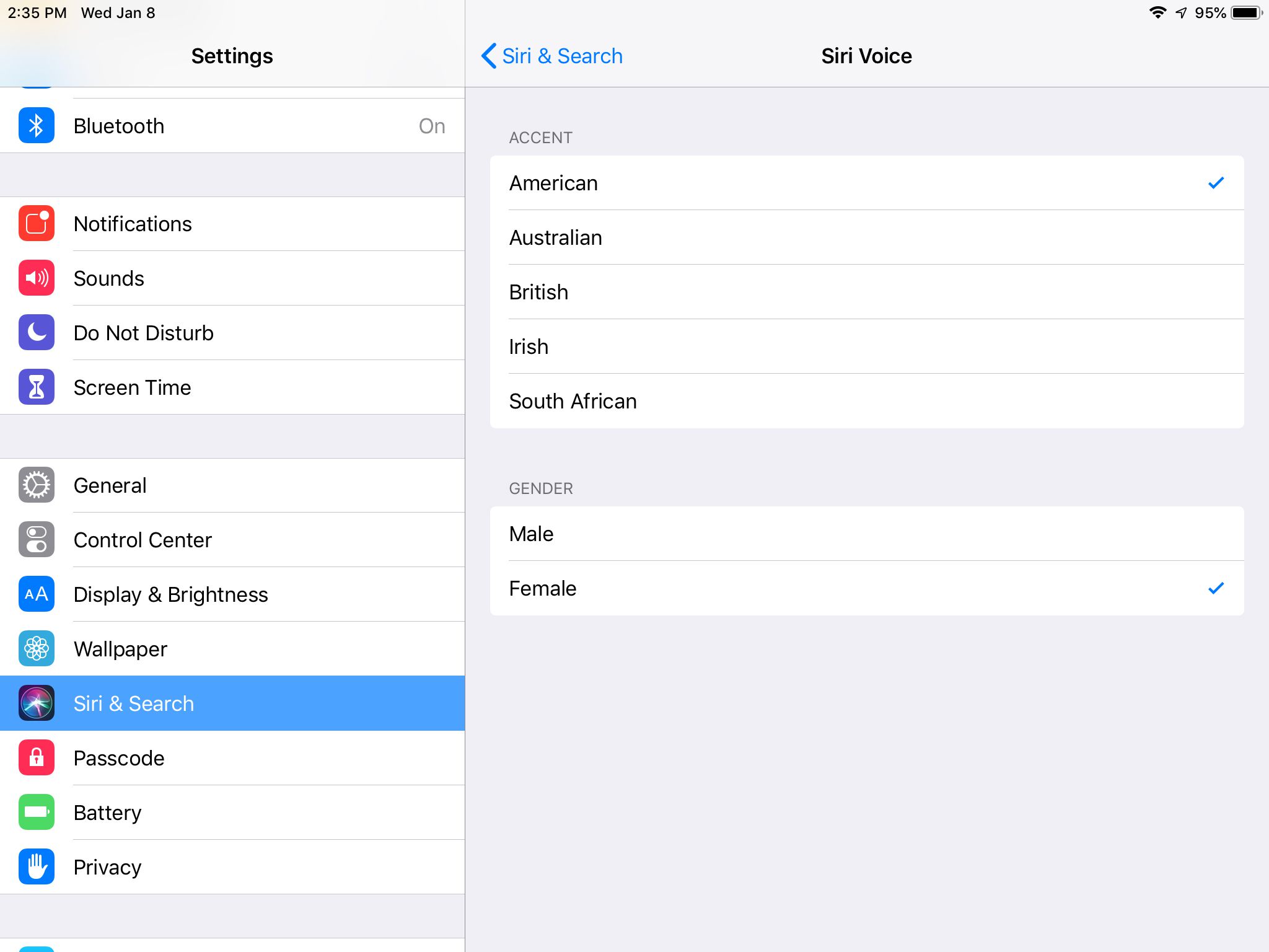 Siri-spraakinstellingen op iPad