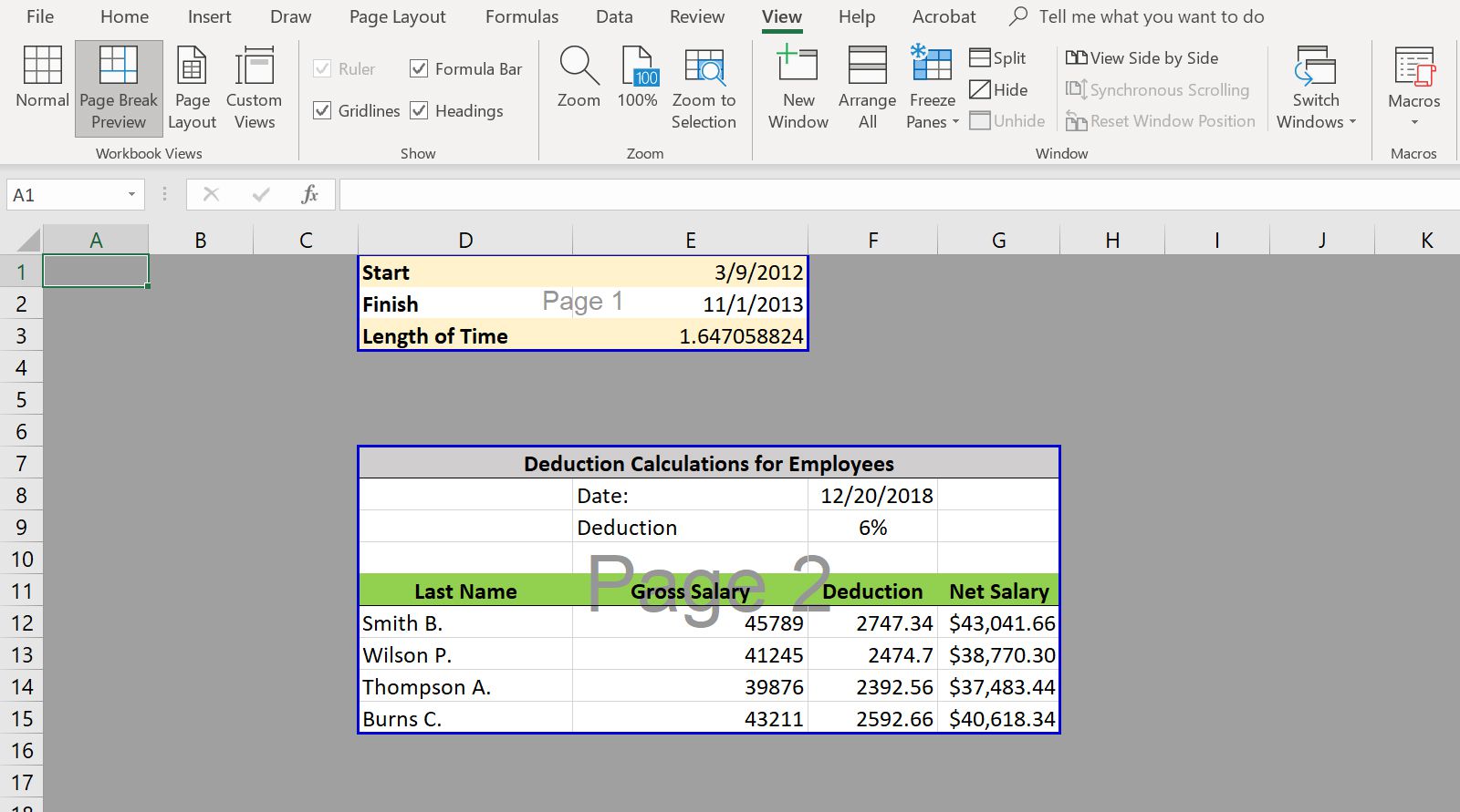 Voorbeeld pagina-einde van Excel.