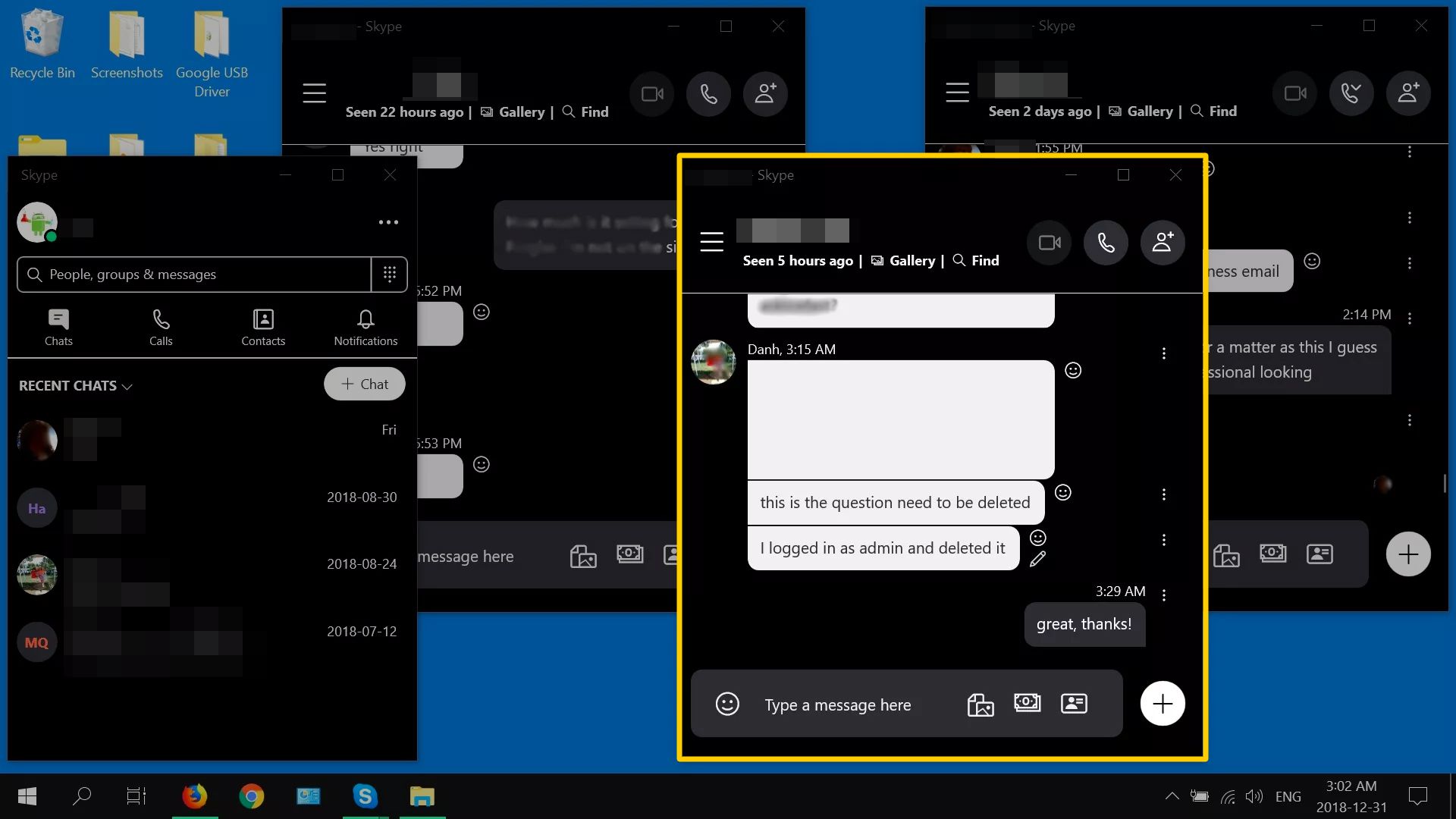 Afzonderlijke vensters voor elke Skype-chat