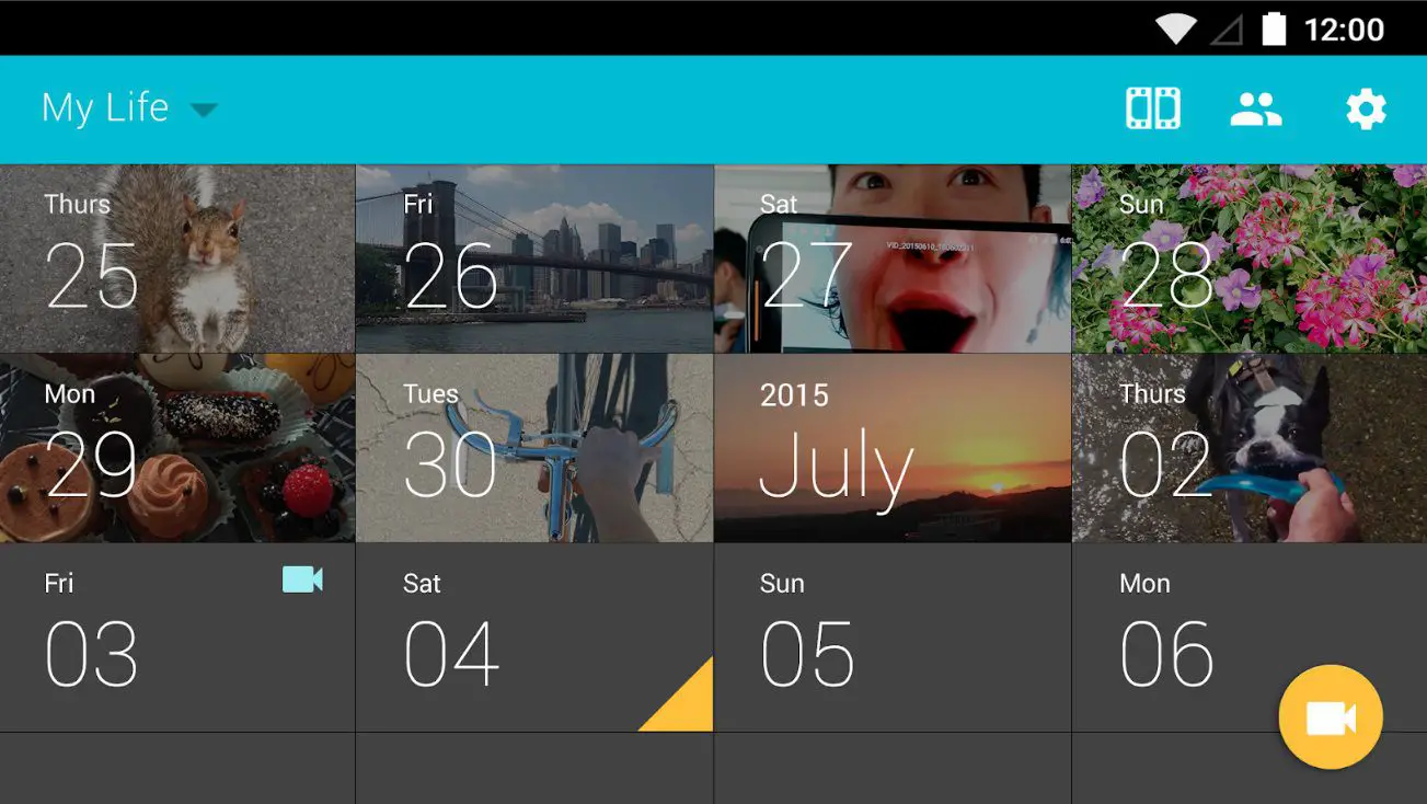 Verschillende schermen van de 1 Second Everyday-app