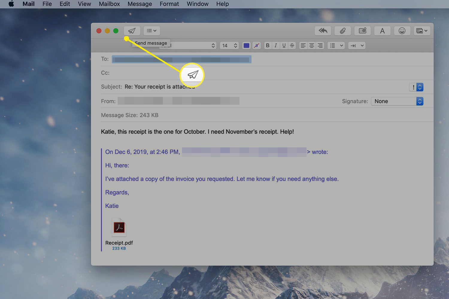Beantwoorden met bijlage in Mac Mail-app