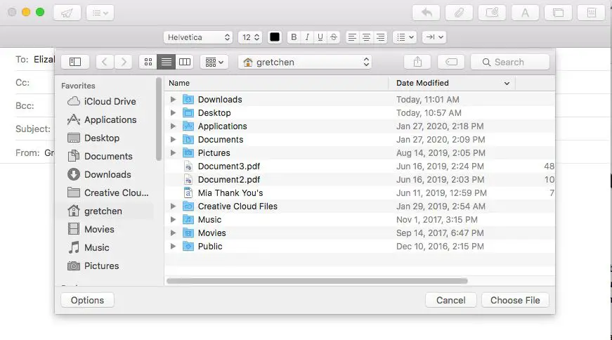 Schermafbeelding van het bijvoegen van e-mail in Outlook voor Mac