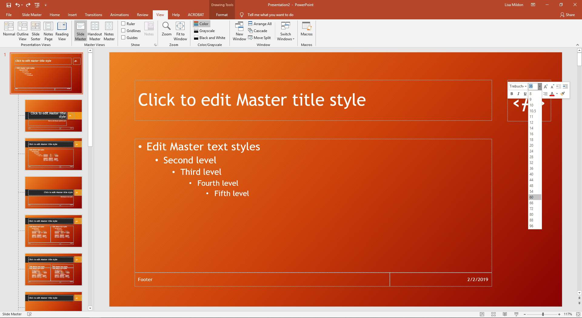 PowerPoint-diavoorstelling met lettertype-dialoogvenster.