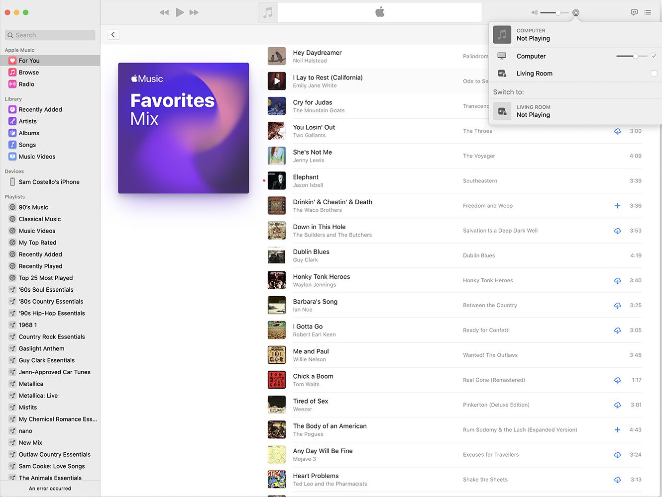 De Apple Music-app met het AirPlay-menu geopend