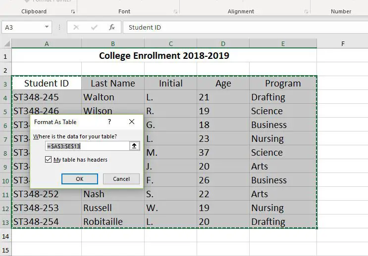 Excel-formaat als screenshot van een tabel