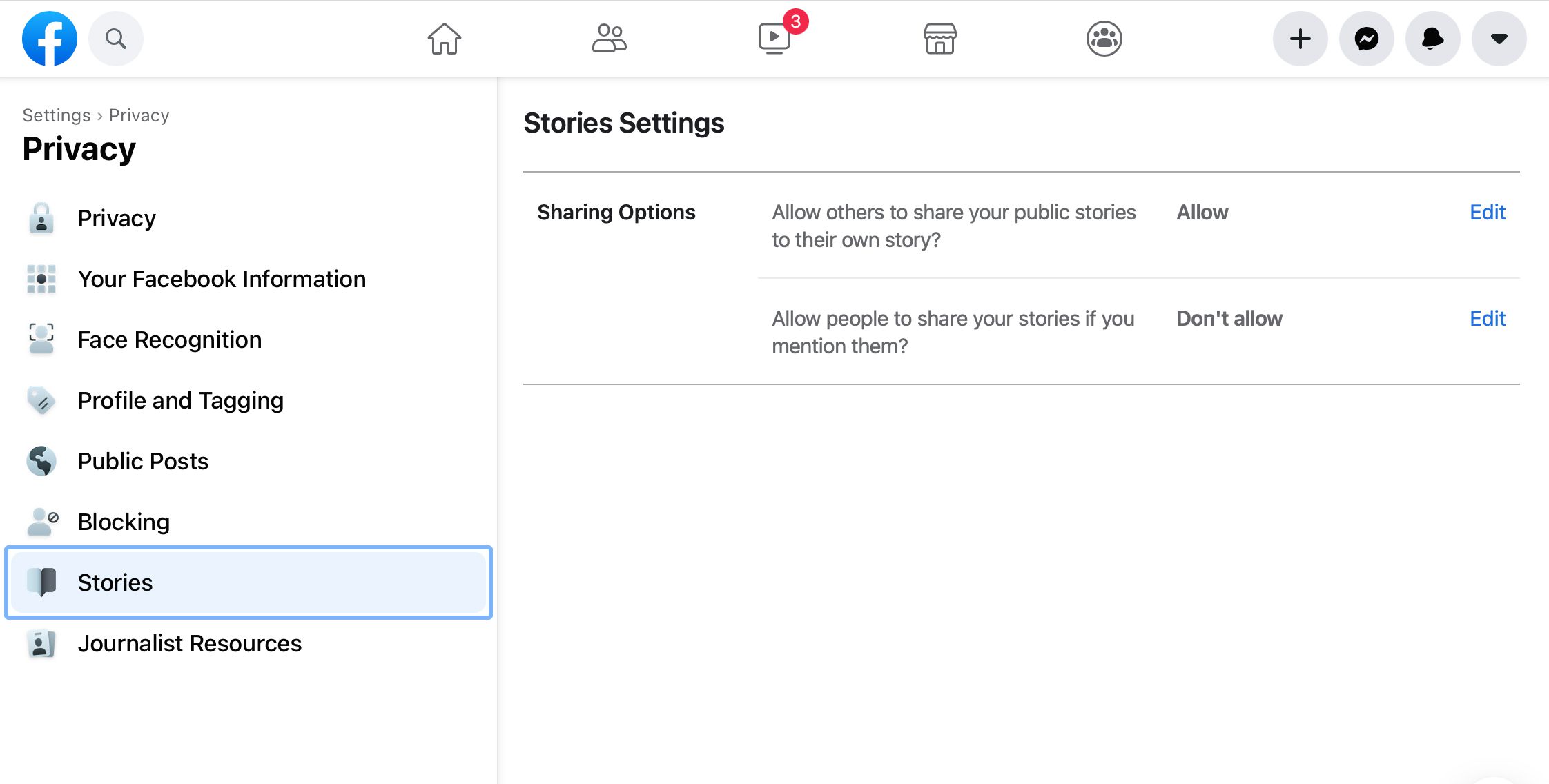 Privacy-instellingen van Facebook Stories