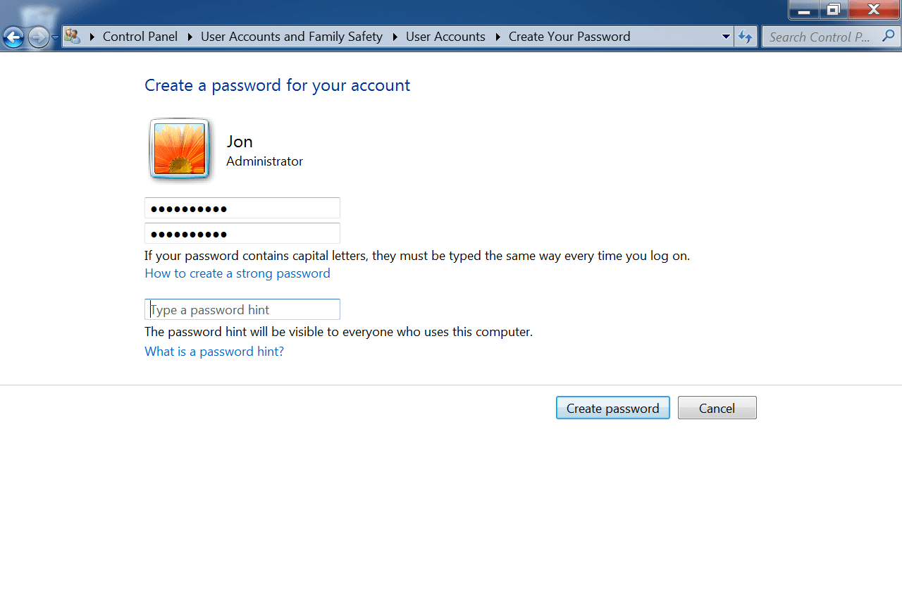 Maak een wachtwoord voor uw accountscherm in Windows 7