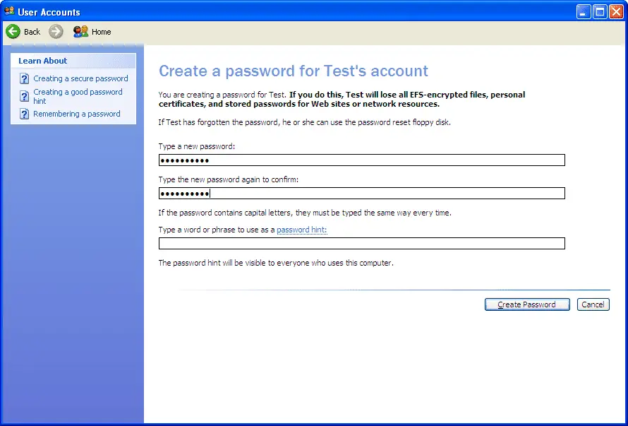 Maak een wachtwoordscherm in Windows XP