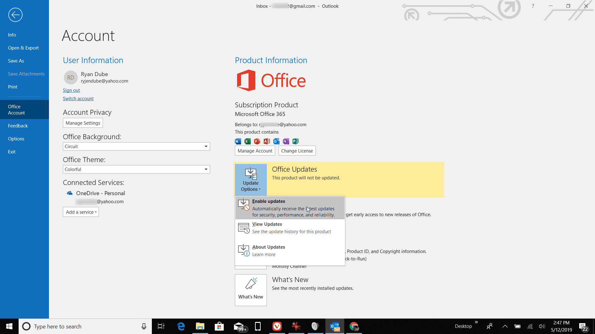 Schermafbeelding van het inschakelen van updates in Outlook