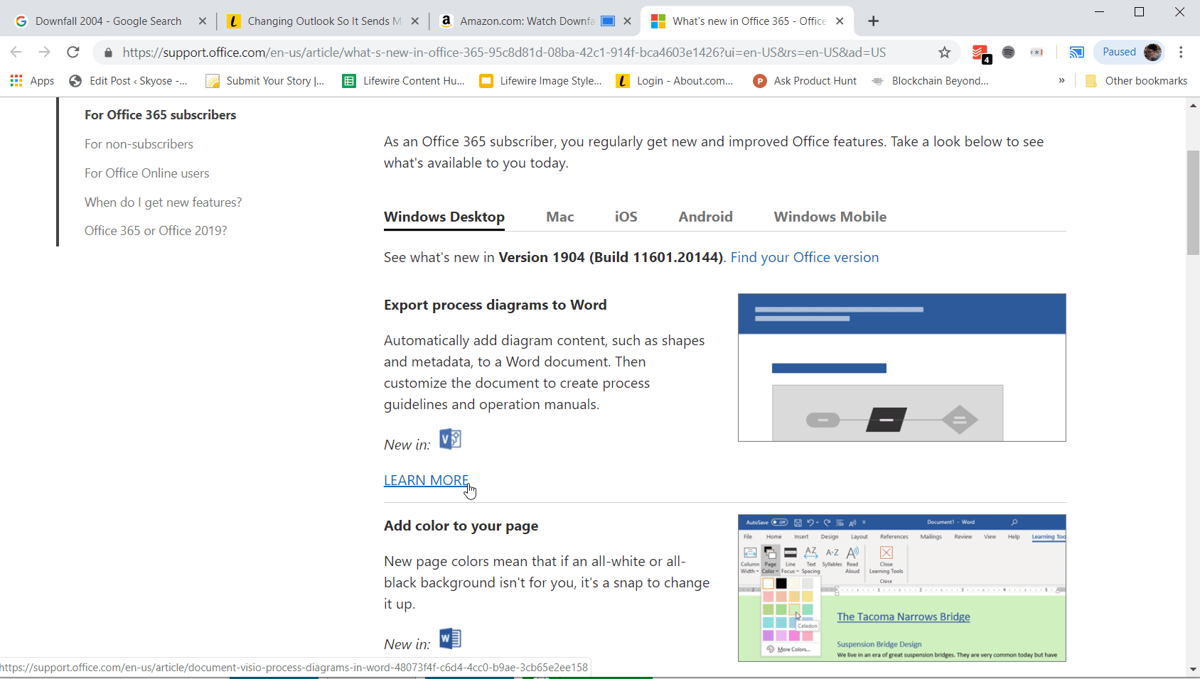 Screenshot van het online bekijken van Outlook-updates
