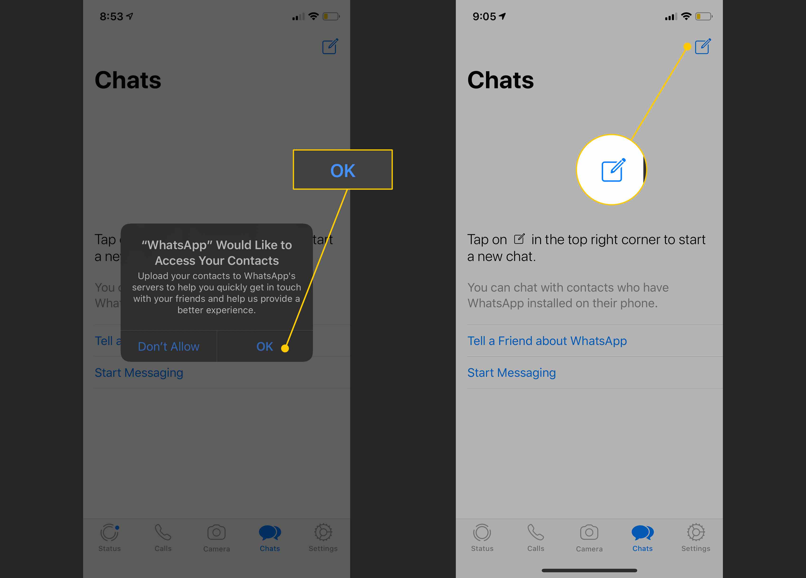 OK-knop, Nieuwe chatknop in WhatsApp op iOS