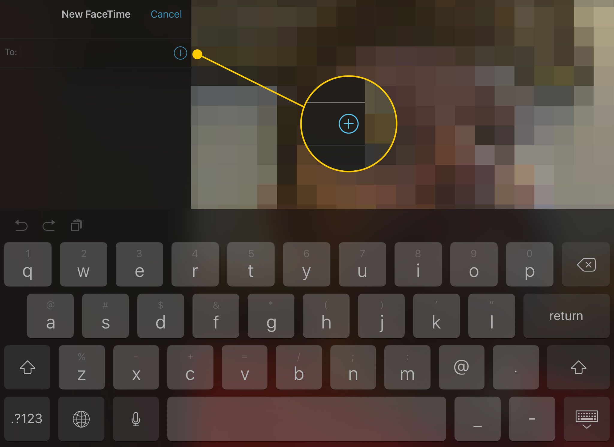 FaceTime op een iPad met het plusteken gemarkeerd