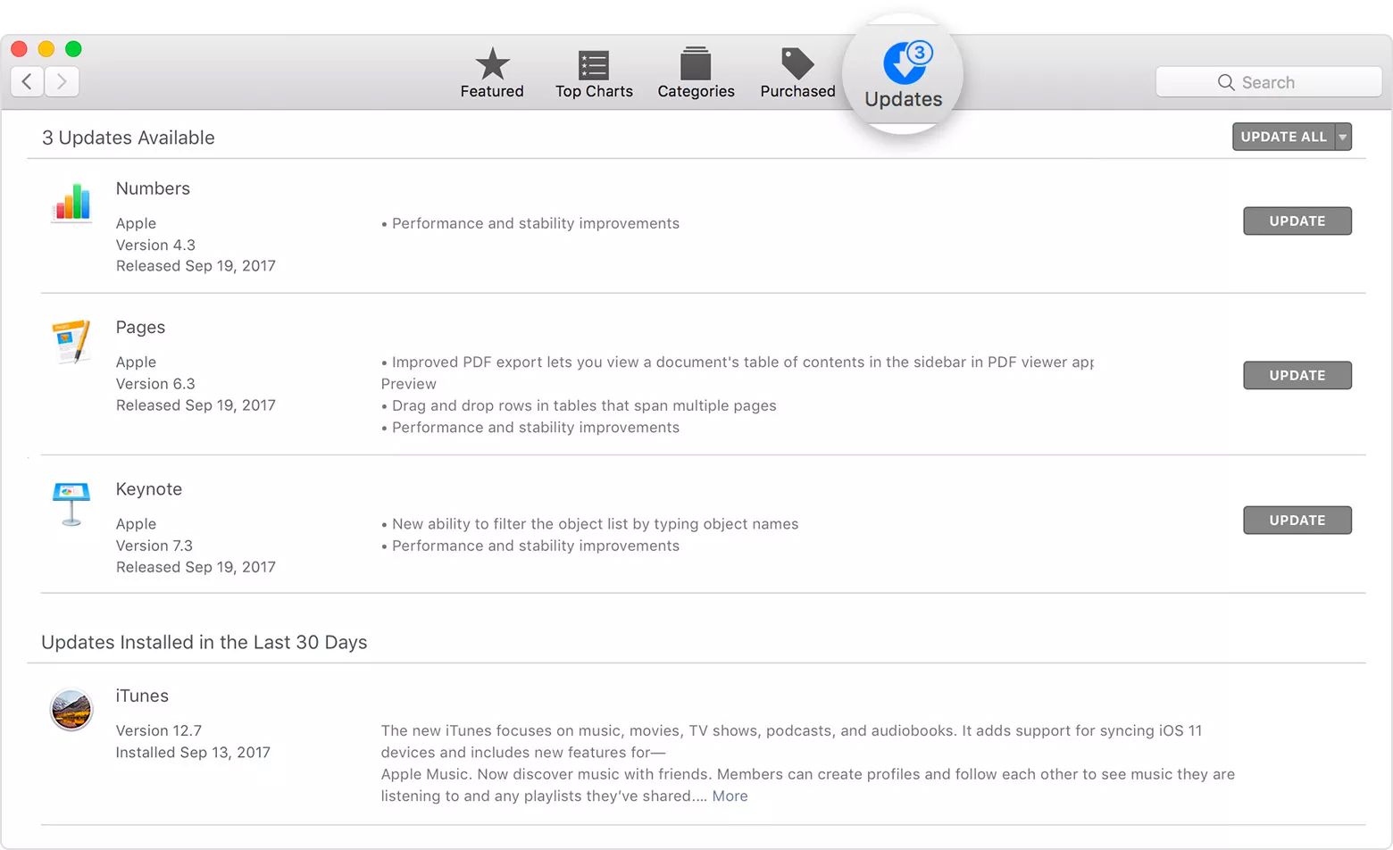 Mac App Store met het tabblad Updates gemarkeerd