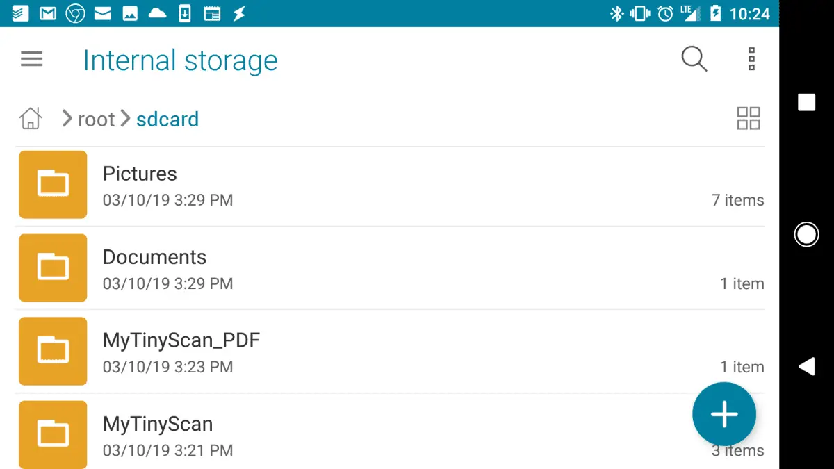 Een screenshot van de standaard Android-bestandsbeheerder