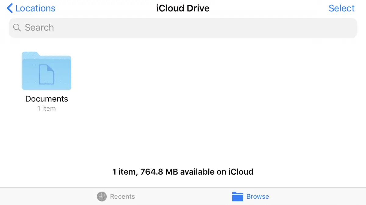 Een screenshot van de iPhone iCloud Drive-app